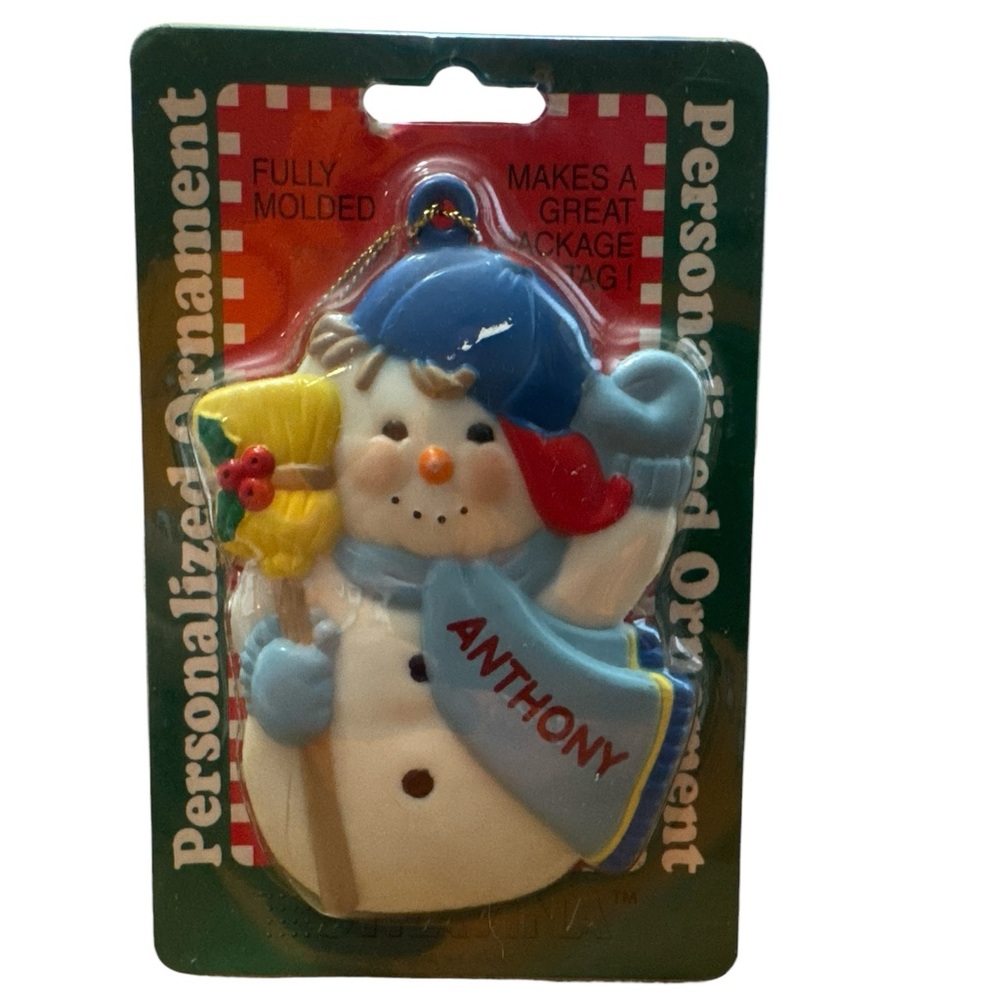 Vintage Starvina Snowboy Personalized Anthony Christmas Ornament Gift Tag 1998